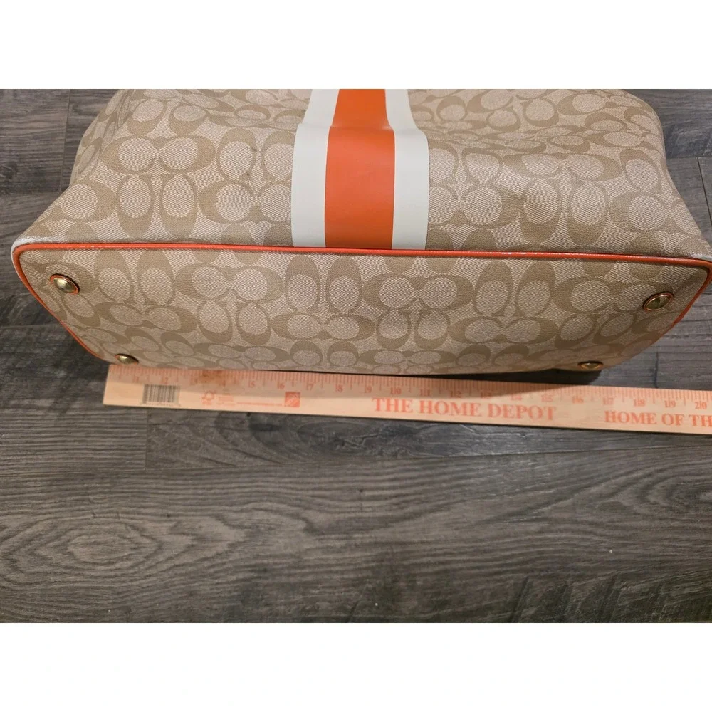Coach‎ Heritage Stripe Drawstring Tote Bag Khaki Orange Signature Canvas F18923